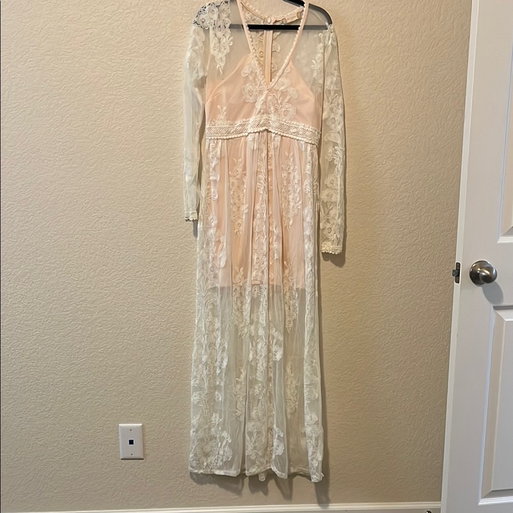 Altar'd State Women Floral Lace Norrie Maxi Sheer Dress